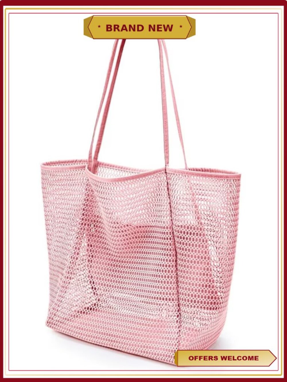 Pink Mesh Tote Bag Fairycore Hobo Shoulder Bag Crochet Beach Bag